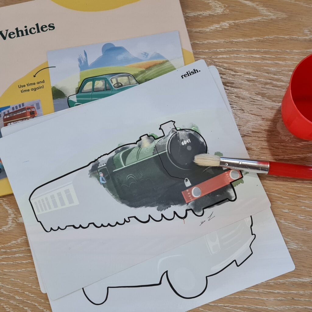 Painting activity sheet showing a rain